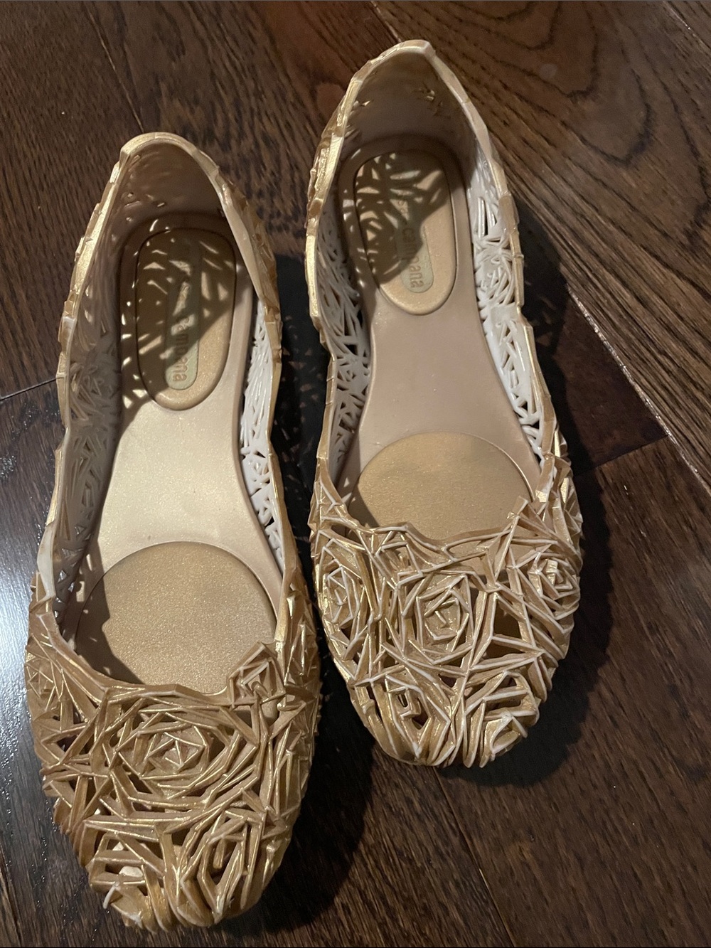 Melissa Gold Floral Laser-Cut Jelly Flats